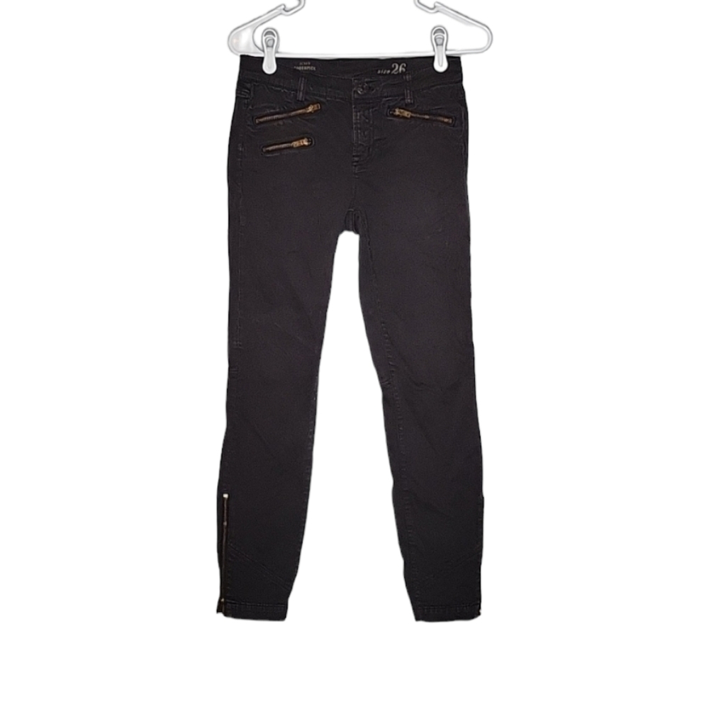 J. Crew Dark Gray Toothpick Jeans with Gold Zipper Accents